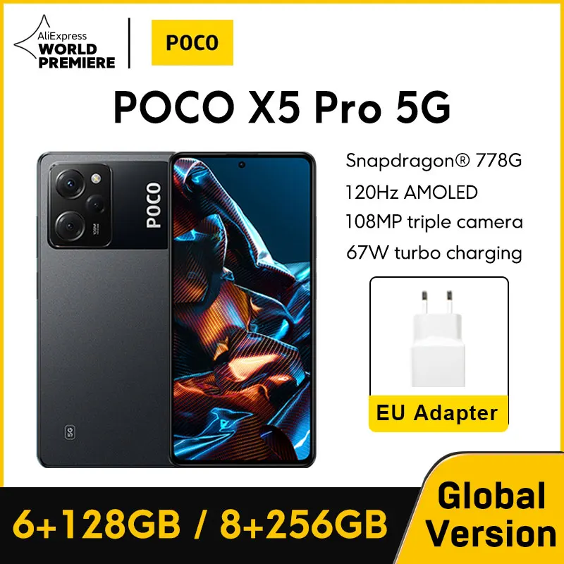 POCO X5 프로 5G 글로벌 버전, NFC 스냅드래곤 778G, 120Hz, 6.67 인치 플로우 AMOLED, 67W 충전기, 108MP 카메라, 128GB, 256GB