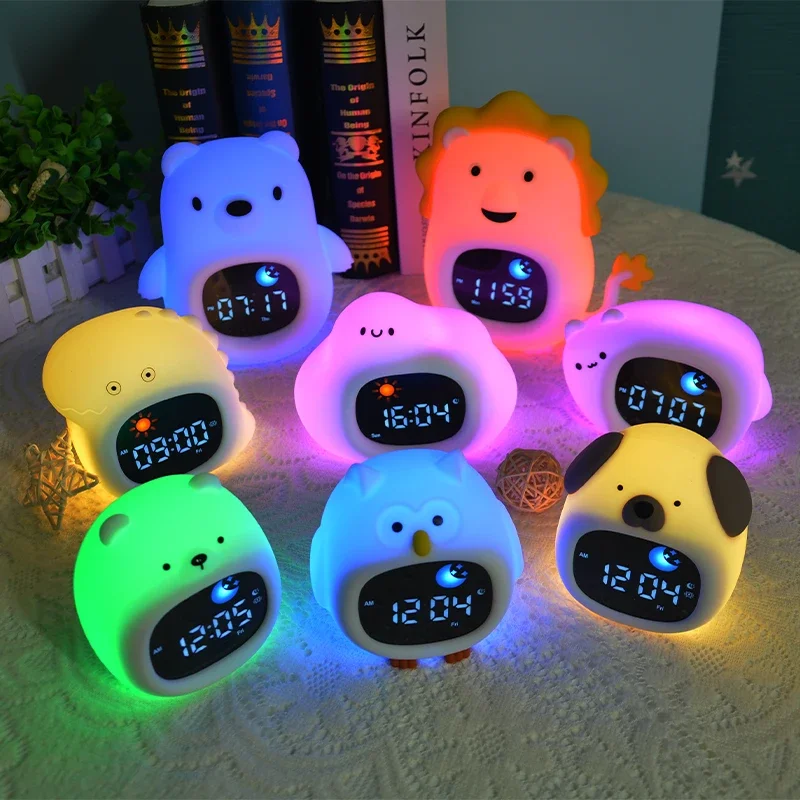 Night Light Clock Cat Baby Sleeping Training Musical Alarm Clock Led Night Table Light Children Sleep Training