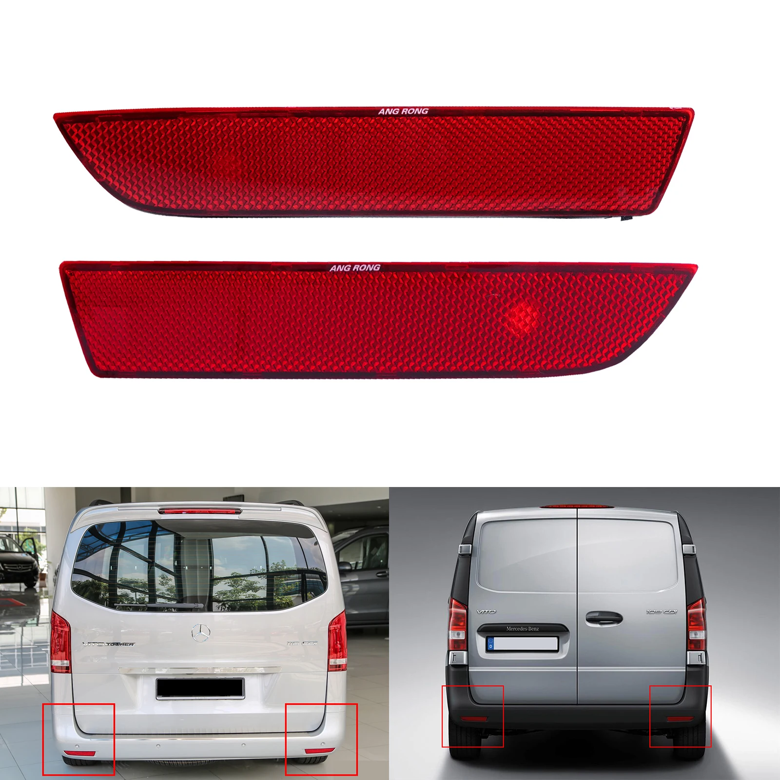 1 Pair Rear Bumper Reflector Red Lens Cover No Light For Mercedes Benz W447 Vito V-Class 2014-2019 Taillight Accessories