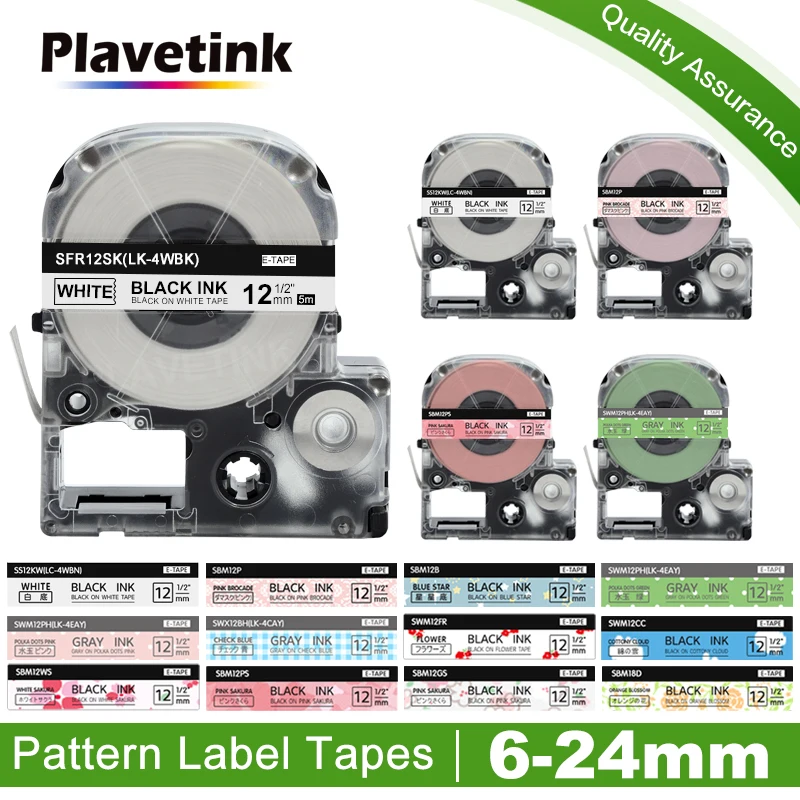 Plavetink 1PC 12mm SS12KW LC-4WBN kompatybilny do taśmy etykiet Epson standardowy czarny na białym do drukarka etykiet LW-300 LW-400