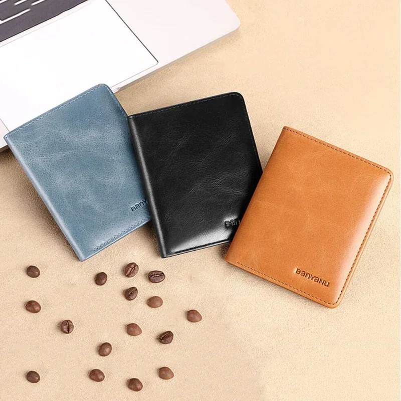 Genuine Leather Rfid Wallet for Men Slim Vertical Wallets Black Thin Short ID Credit Card Holder Minimalist Men's Blue Money Bag