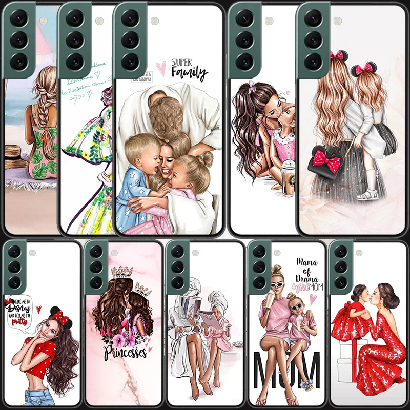 Family Mom Baby Dad Phone Case For Samsung A16 A26 A36 A56 Galaxy A02S A12 A52S A13 A23 A33 A53 A54 A34 A24 A14 A22 A32 A42 A72