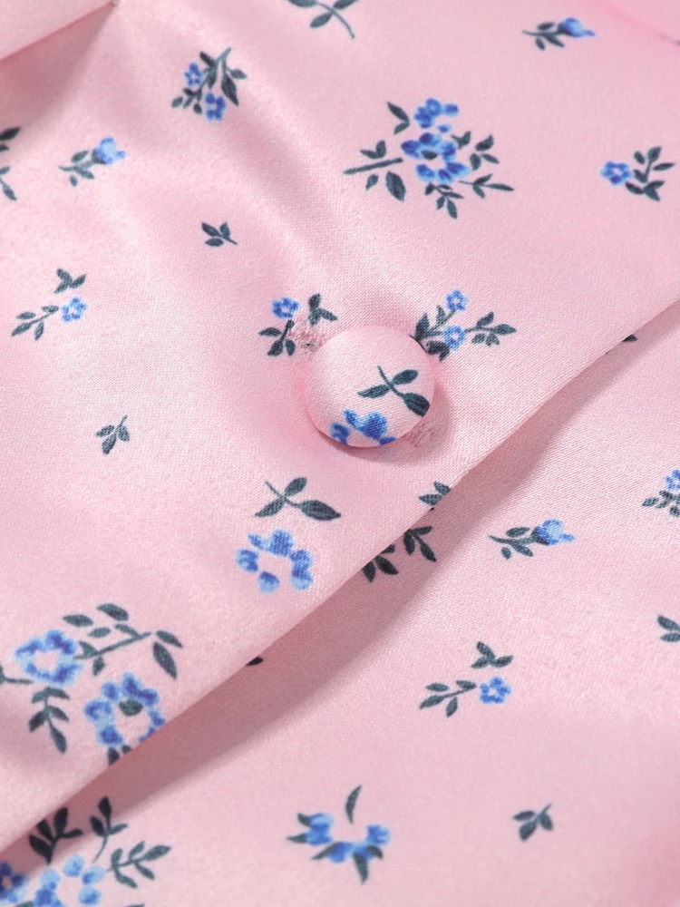 Bedruckte Kurzarm-Jacke mit Taillenschnürung für Damen, Eleganter Stehkragen, Einreihig mit Rüschen, Schlanke Passform, Neue Oberbekleidung – Detail 7