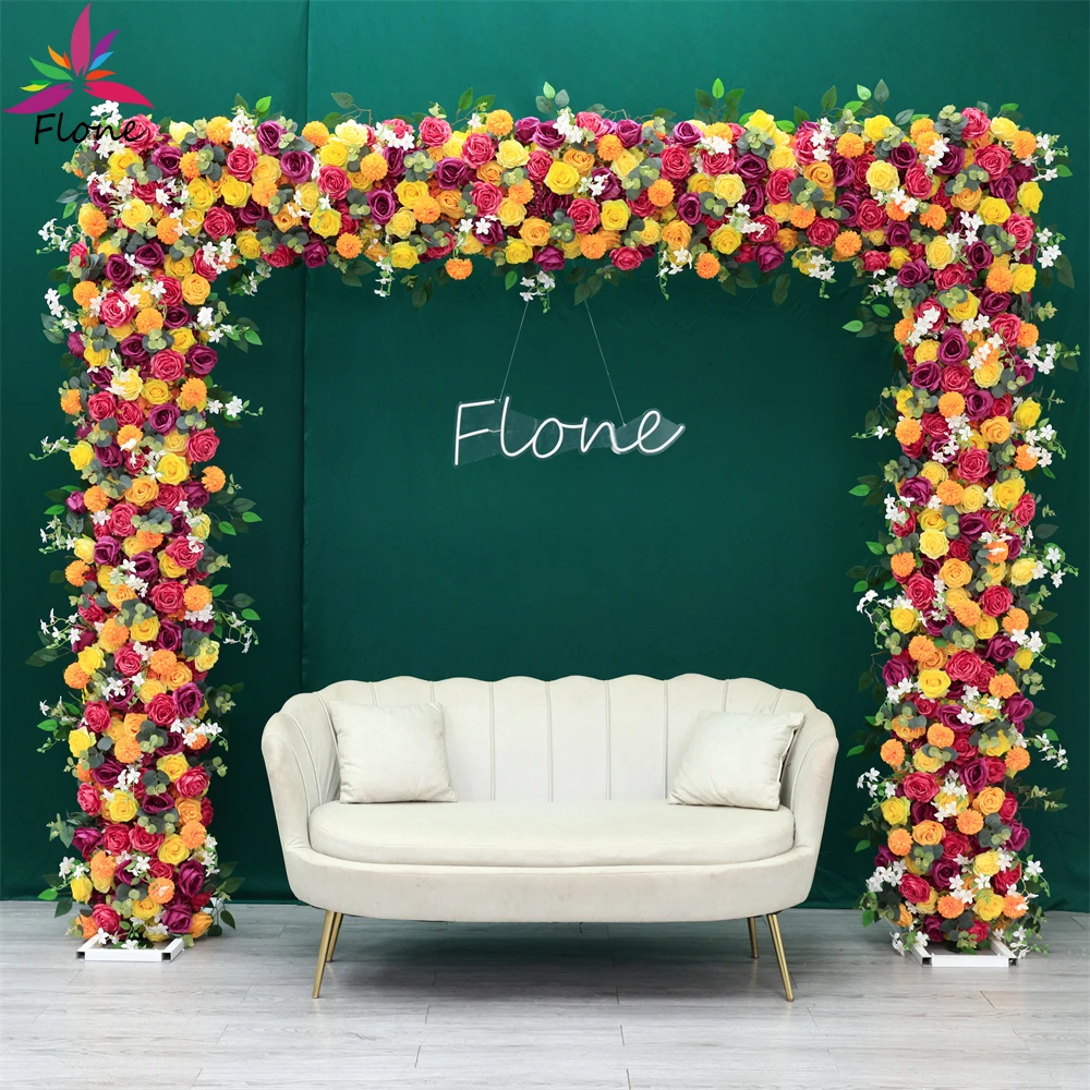 Fleur Artificielle Mariage Decoration High Quality Custom Fake Sztuczne Kwiaty Arrangement Red Yellow Flower Row Decor HY2281