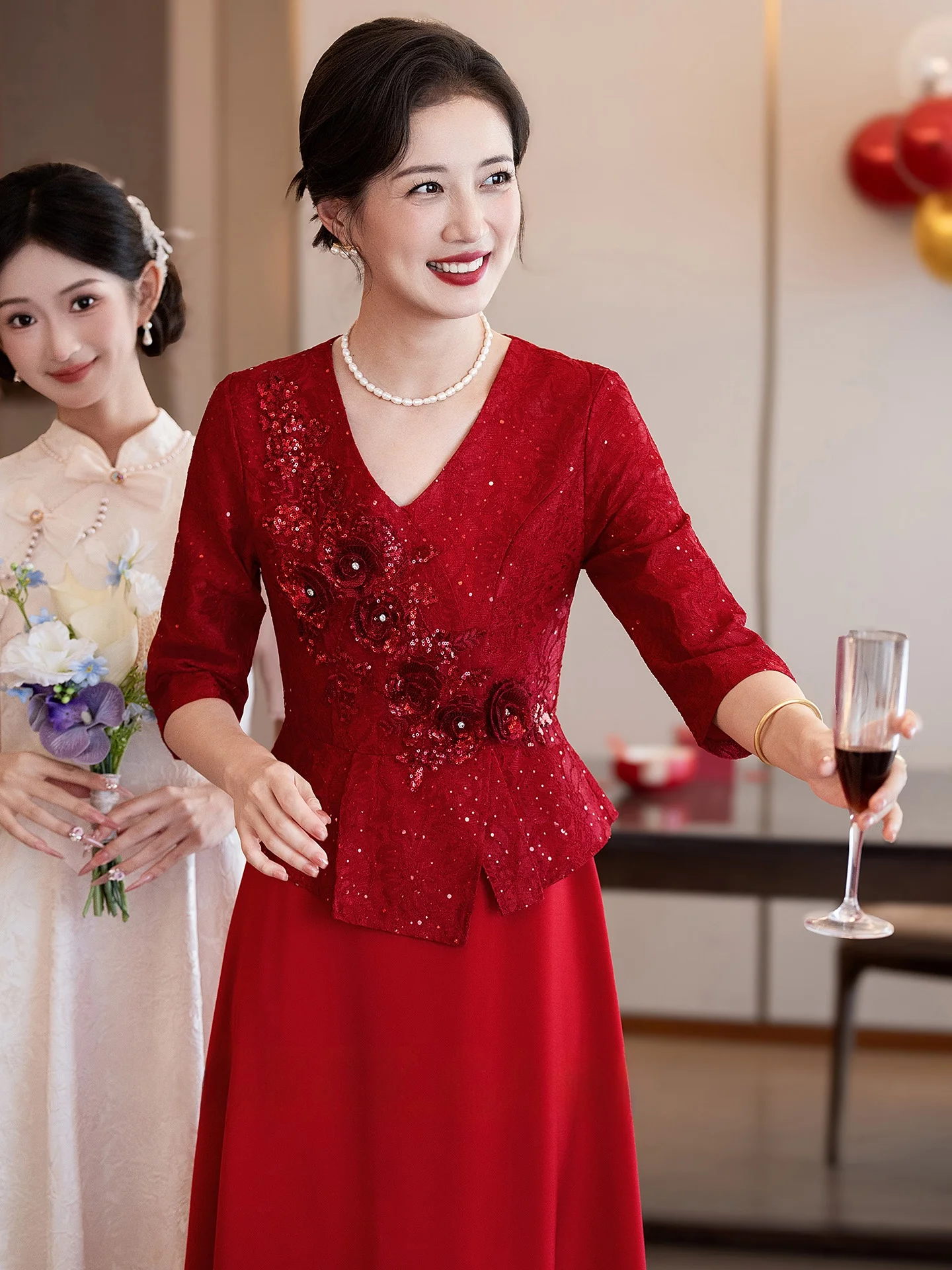 

Red Wedding Dr Young High-End Personali Wedding Banquet Matron of Costume New 2025 Vintage Sle Polyest...