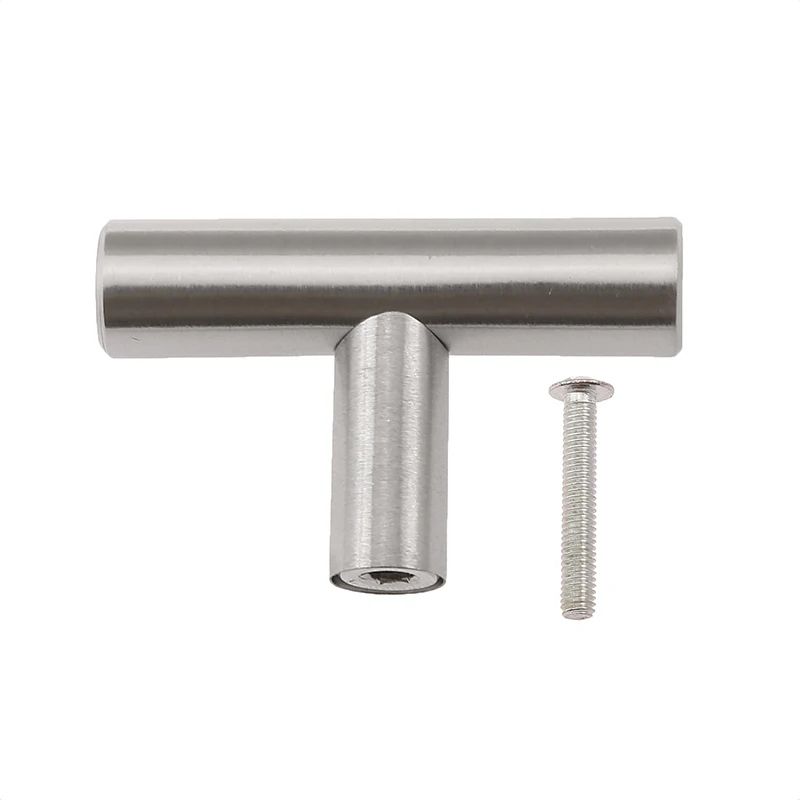 2pcs T-shaped Stainless Steel Furniture Handles Wardrobes Door Pulls Single Hole Drawers Knobs Silvery Cabinet Handles