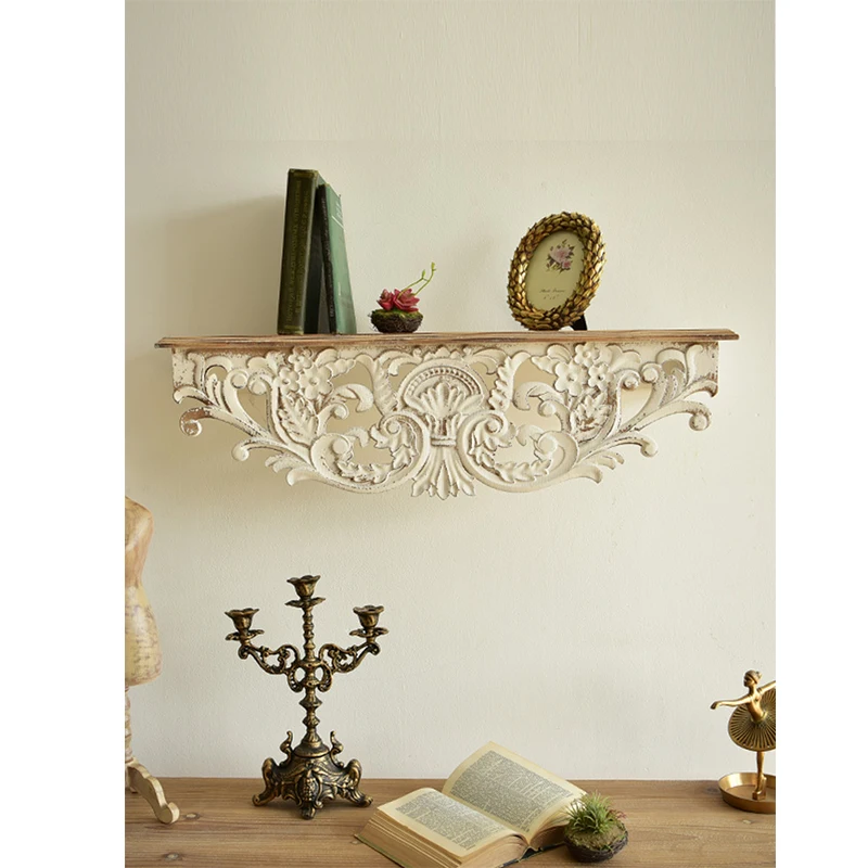 White Distressed Corbel Mantel Shelf, French Country, Living Room Decoration, 31 Inch