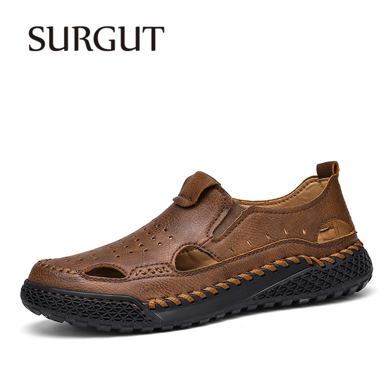 

SURGUT Casual Shoes Slip On Sweat Absorbent Quick Dry Toe Protection Soft Touch Lightweight Exquisite Hand Stitched Men Clogs