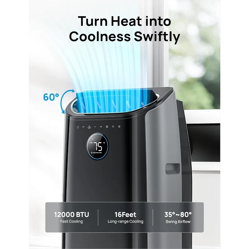 مكيفات، وحدة تيار متردد بقدرة 120000 وحدة حرارية بريطانية لغرفة النوم مع تبريد خالي من الصرف، 46 ديسيبل هادئ، تطبيق/صوتي/جهاز تحكم عن بعد، وقت 24 ساعة