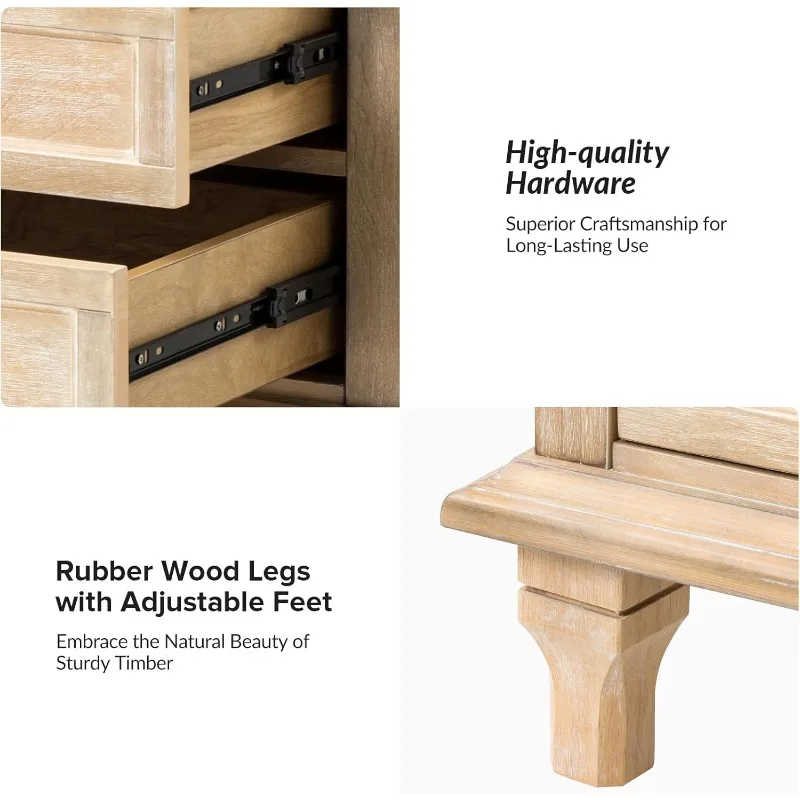 منضدة مزرعة 3 أدراج مع صينية، منظم أدراج بأرجل خشبية صلبة، منضدة مع محطة شحن (Nat)