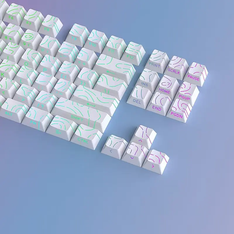97 Keys White Contour Lines PBT Double Shot Keycaps Sidelit Light Backlit Translucent Cherry Profile for MX Mechanical Keyboards image 3
