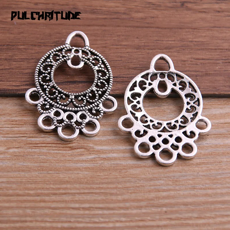 6pcs 27*37mm Two Color Zinc Alloy Necklace Charm Jewelry DIY Hollow Simple Round Connector Pendant Necklace