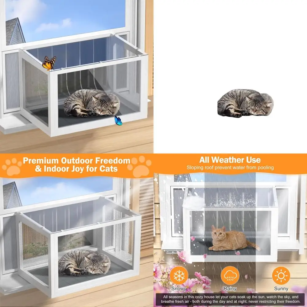 

Indoor/Outdoor Cat Enclosure, Clear Panels & Mesh, Universal Window Perch, 25-43, Grey