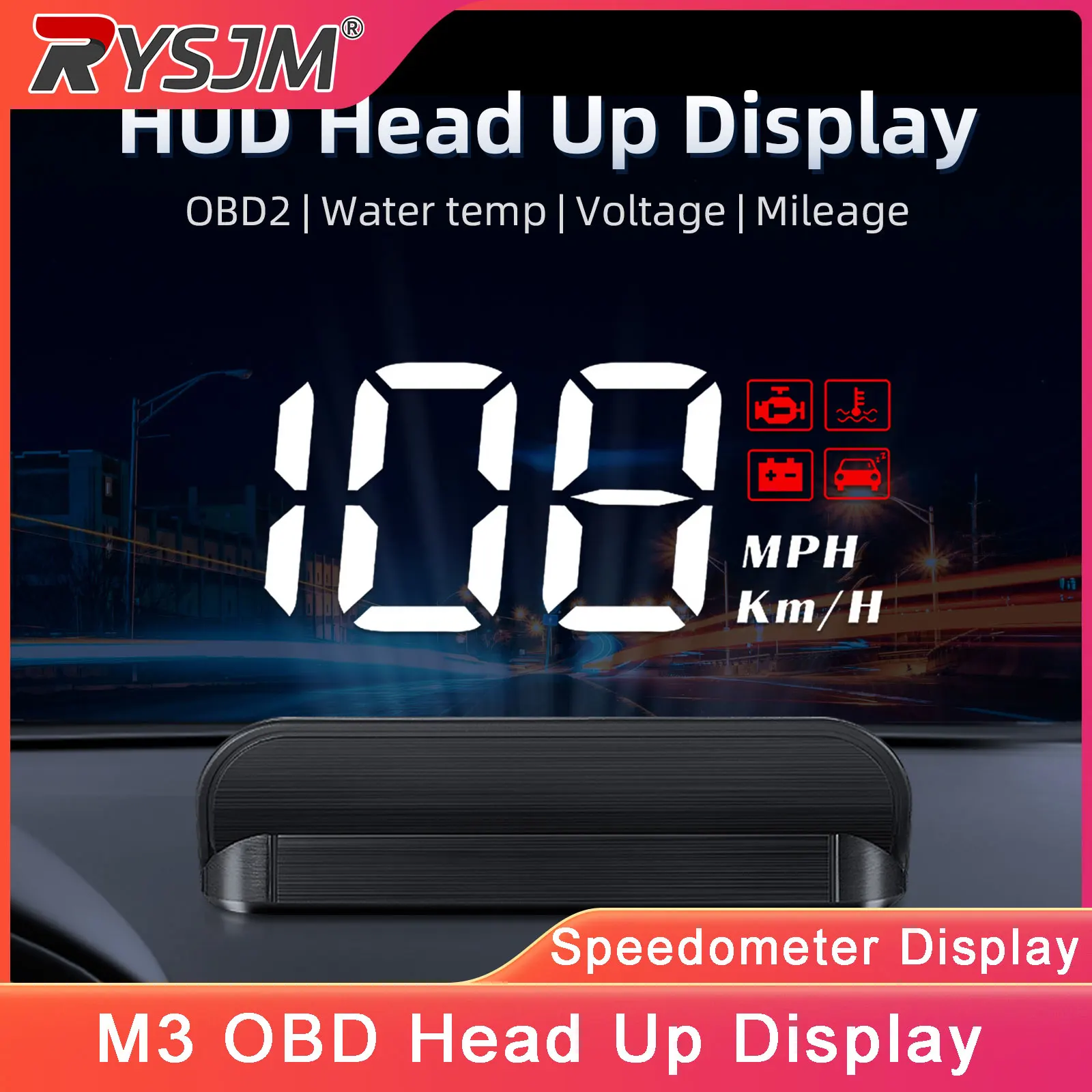 M3 OBD2 HUD Display Digital Meter Car Speedometer Projector Auto On-Board Computer Car Water Temp With Alarm Speed Voltage Gauge