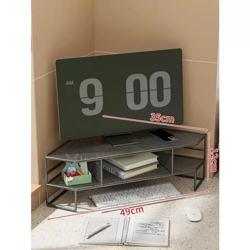 Desktop Corner Computer Riser  Stand Monitor Holder Display Organizer Iron Material 2 Layers Desk Accessory Clolv Kiss