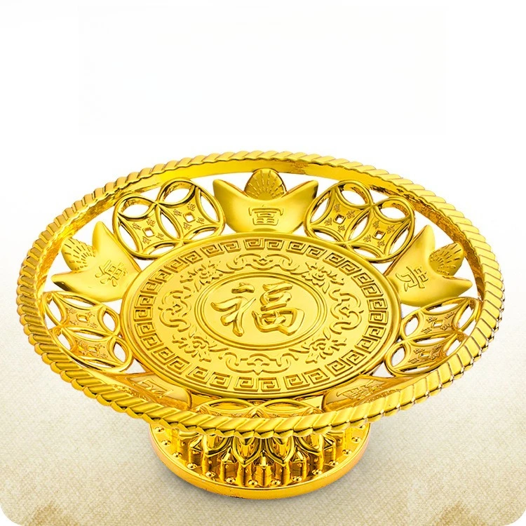 

Cz plastic gold-plated fruit offering plate - buddhist offering supplies for home worship, buddhist altar accessories