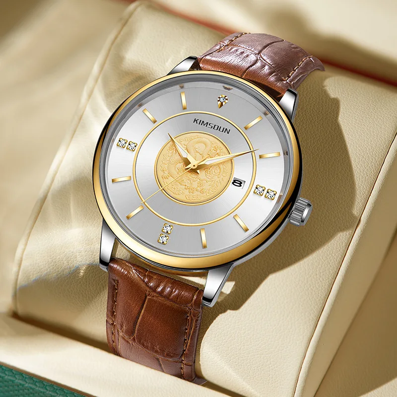 Nova marca relógio falso relógio mecânico masculino calendário de negócios luminoso cortar fundo transparente relógio de quartzo à prova dwaterproof água