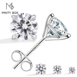MINTYBOX Moissanite Stud Earrings 0.5-2.0ct D Color VVS1 Lab Created Diamond 18K White Yellow Gold Plated S925 Silver for Women