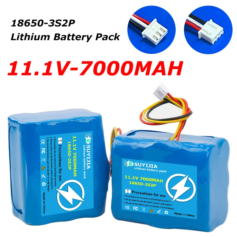 11.1V 3S2P 7000mAh Battery 12V 18650 Rechargeable Lithium Battery Pack W/ BMS Backup Power Supply with XH2.54 3-Pin Plug