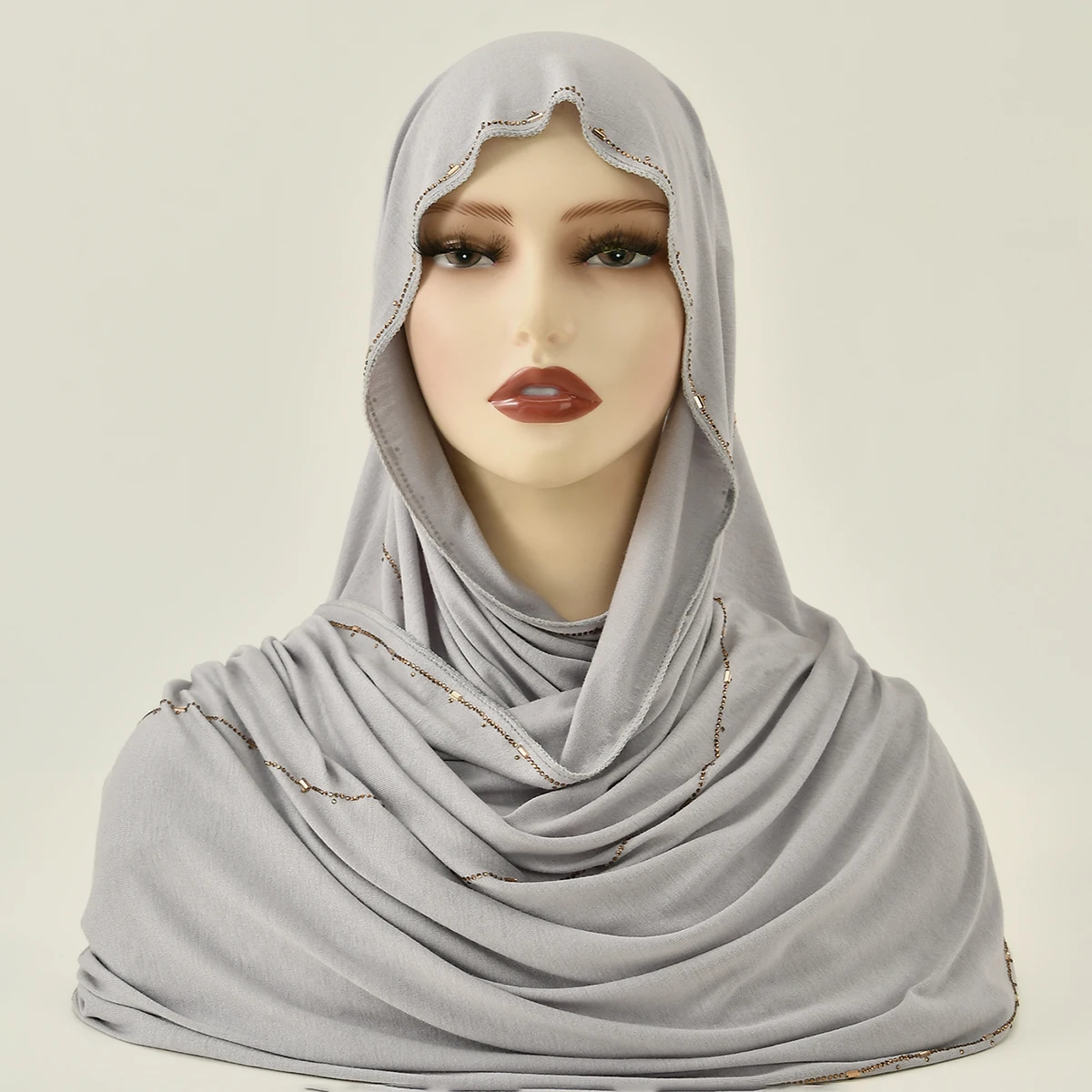 Women Cotton Jersey Hijab Scarf Glitter Shimmer Edge Shawl Women Soft Premium Jersey Hijab Turban Islam Solid Color Headscarf