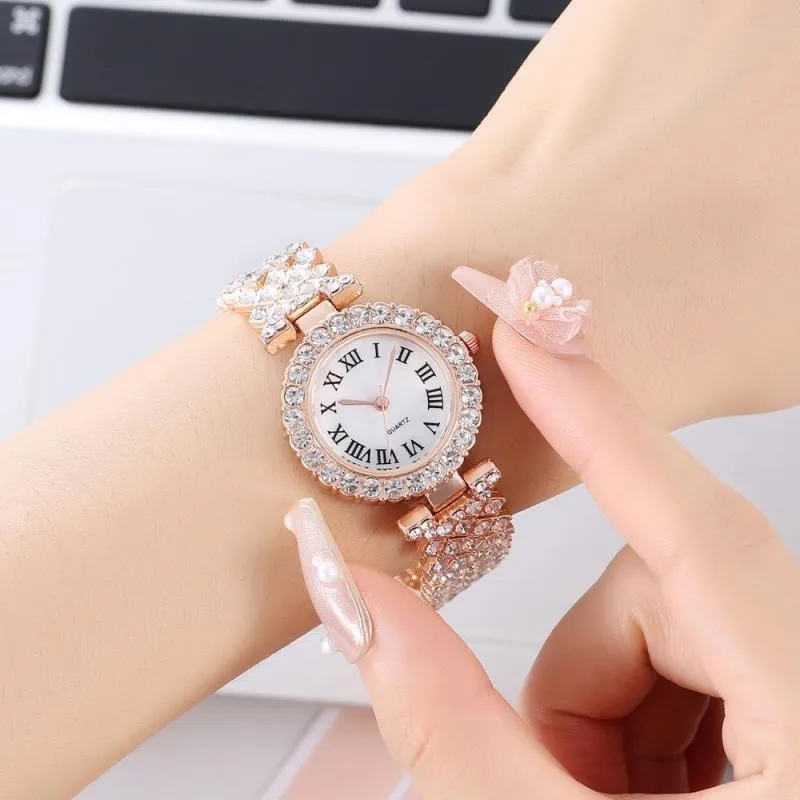 WOKAI hoge kwaliteit luxe flash diamant Romeinse diamanten ketting dames quartz horloge mode high-end dameshorloge retro