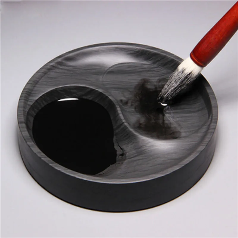 She Yan Taiji Ink Stone Chinese Calligraphy Round Inkstone Bagua Natural Stone Wavy with Cover 5