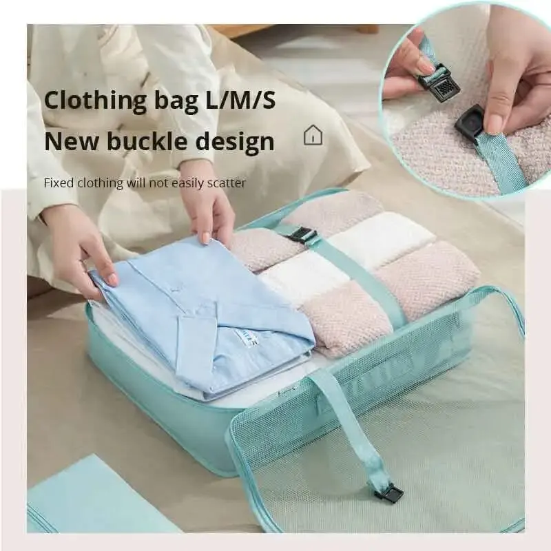 8pcs/Set Travel Packing Cubes Portable Mesh Clothes Storage Bag Suitcase Luggage Sorting Bag With Shoes Bag Toiletry Bag