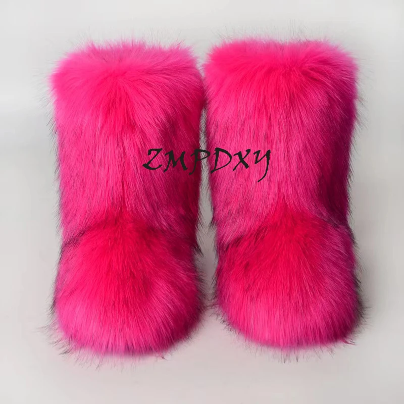 New Design Winter Luxury Warm Shoes Women Multi Colour Fluffy Fuzzy Faux Fur Snow Boots For Ladies Mongolian Long Fur Boots