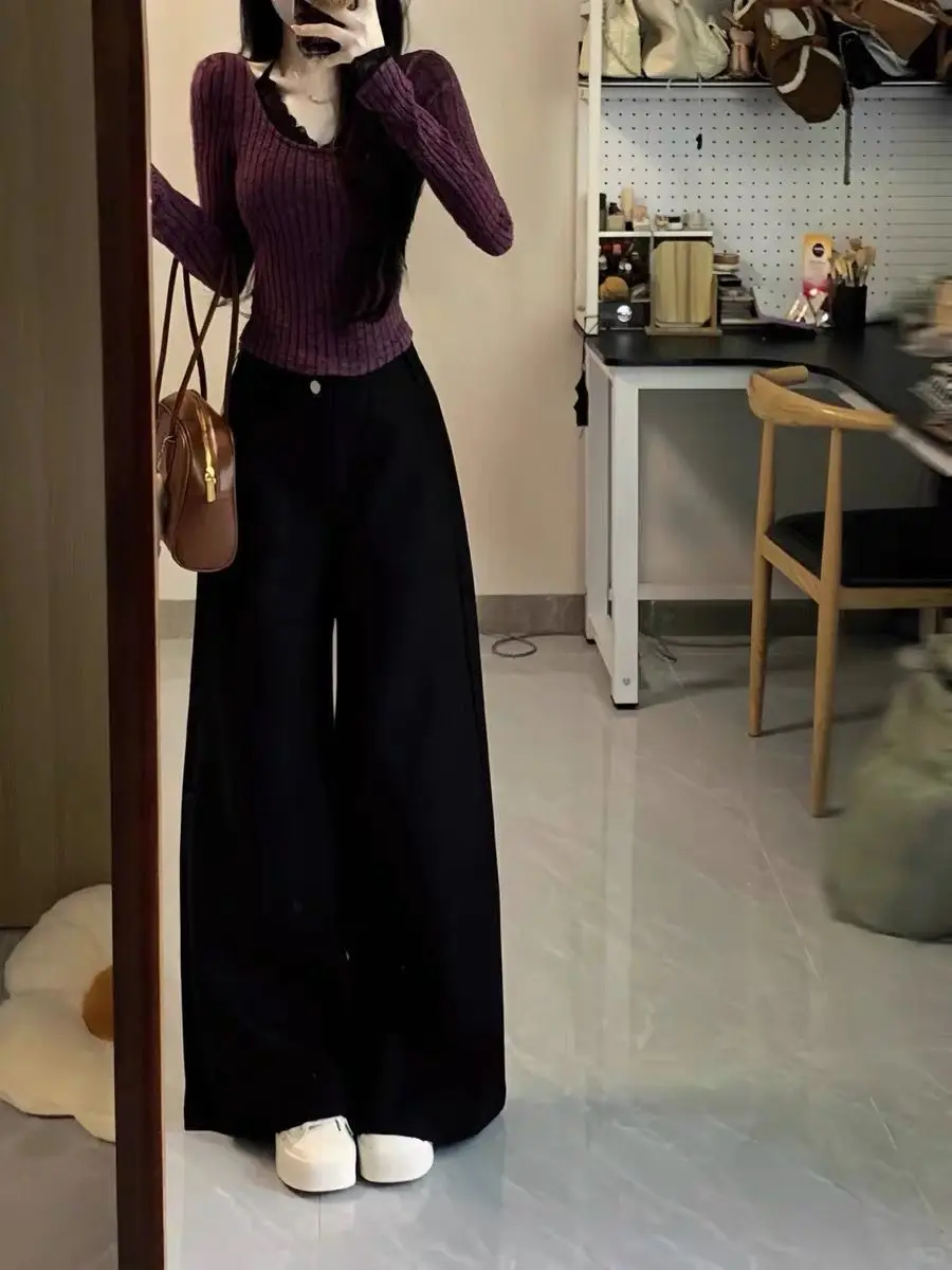 New Women's Autumn and Spring Casual Fitted Slim Regular-Shoulder Lace Spliced Long-Sleeve T-Shirt
