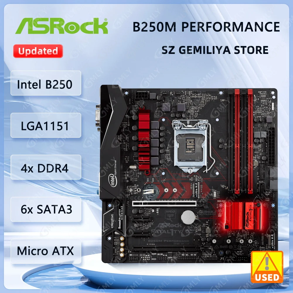 

Материнская плата ASROCK Fatal1ty B250M Performance, разъем 1151 DDR4 M.2 Intel B250 Micro ATX, поддержка процессора i5-7400 i3-7100 i5-6500