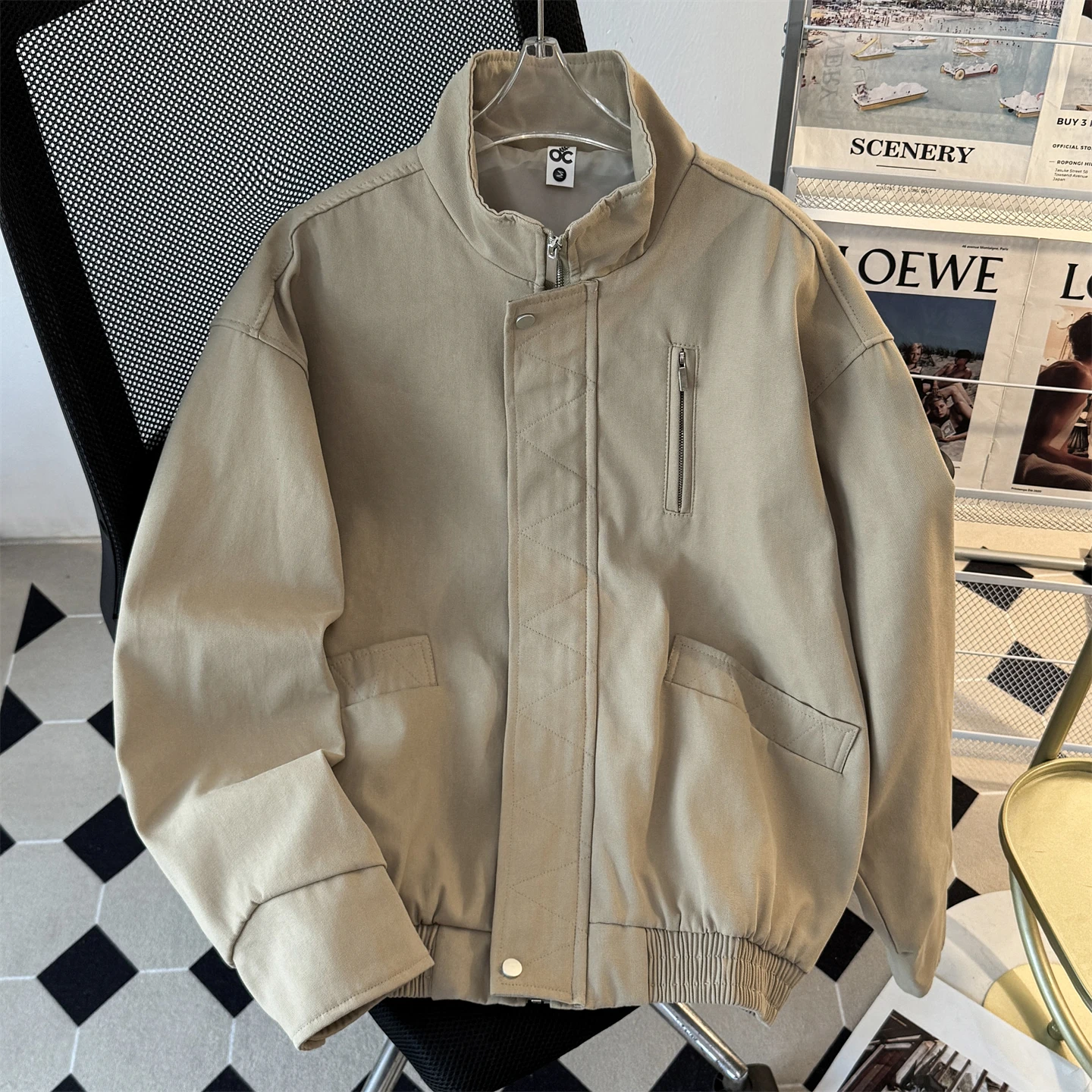 

Женская осенняя куртка-бомбер цвета хаки, винтажная модная уличная одежда, водолазка большого размера с длинными рукавами, верхняя одежда, одежда 2000-х годов