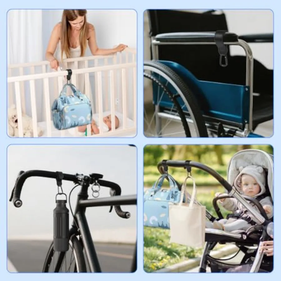 Xindojuz 2 PCS Stroller Hooks for Bags Multipurpose Stroller Straps with Large Carabiner Clip for Hanging Diaper Bag and Stroll