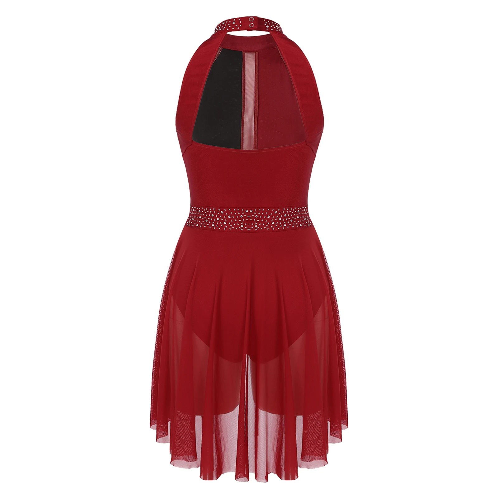 Vestido feminino brilhante com strass, vestido de dança moderna latina com luvas, ginástica, collant artístico, patinação artística, trajes de performance