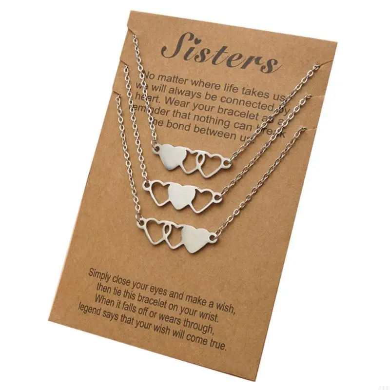 P0RF 3Pcs Sister Necklaces Matching Heart Pendants Necklace Long Distance Friendship Jewelry for Christmas/Birthday Gifts