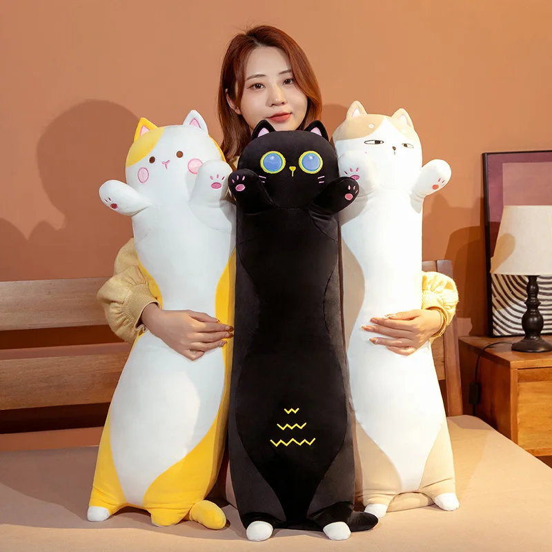 1pc 90 130cm de comprimento gatos gigantes brinquedo de pelúcia cylidrical animal reforçar travesseiro gato enchido plushie crianças dormindo amigo