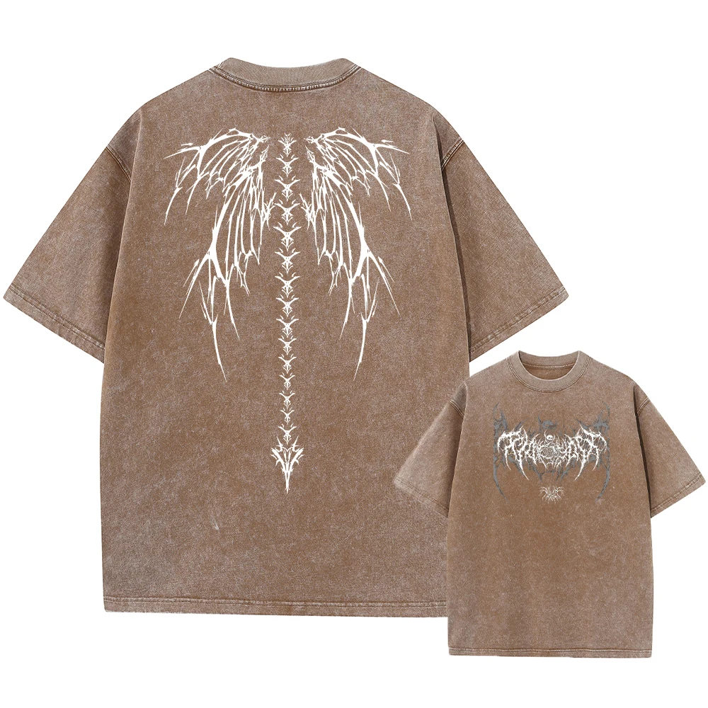 Y2k Harajuku Retro Säure T-Shirt Bedrucktes Muster T-Shirt Streetwear Sommer Reine Baumwolle Kurze Reine Baumwolle Gewaschen Schwarz Top Unisex – Detail 6