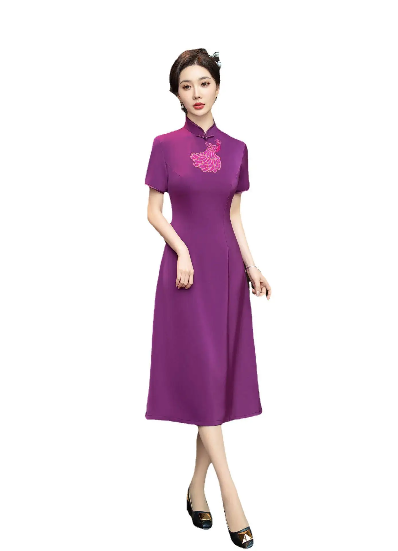 Cheongsam Wedding Party Catwalk Print Hanfu Lady Fashion Artistic Retro Photography Sexy Daily Waist-Tight