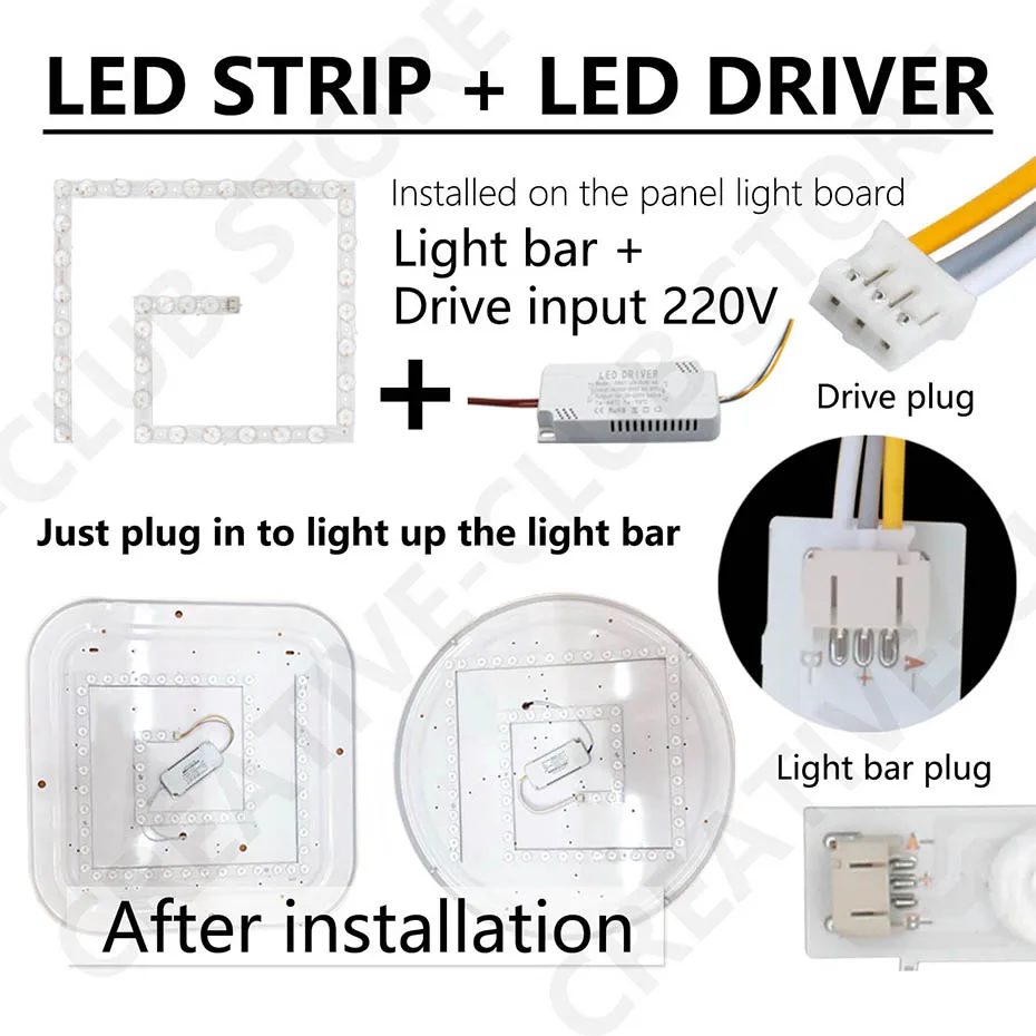 DIY Installieren Runde Quadratische Hohe Helligkeit LED Deckenleuchte PCB LED Warm Kalt Weiß Rund Ersetzen 20W 40W 60W 2D Rohr AC 220V – Detail 5