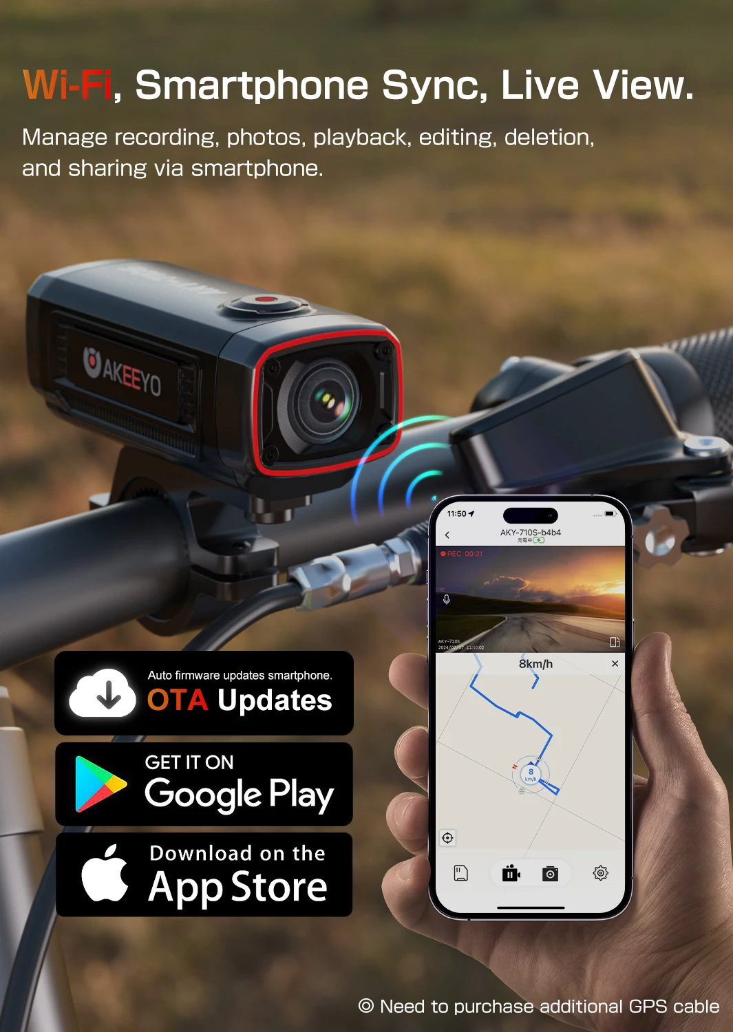 AKY-710S Motorcycle Dash Cam 4K28fps, 2K 55fps, Wide-Angle 142°, IP66, 5MP, Loop & Emergency Recording, Parking Monitor, Smartph