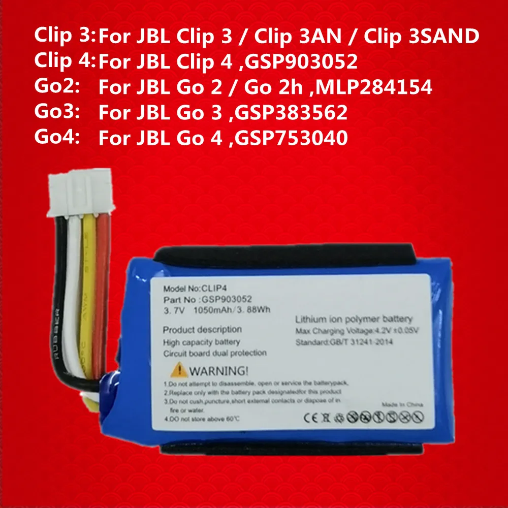 Batería de teléfono de alta capacidad para JBL Clip 3 4 /Clip 3AN 3SAND Clip3 Clip4 Go 4 3 2 2h Go2 Go2h Go3 Go4 batería de altavoz para reproductor