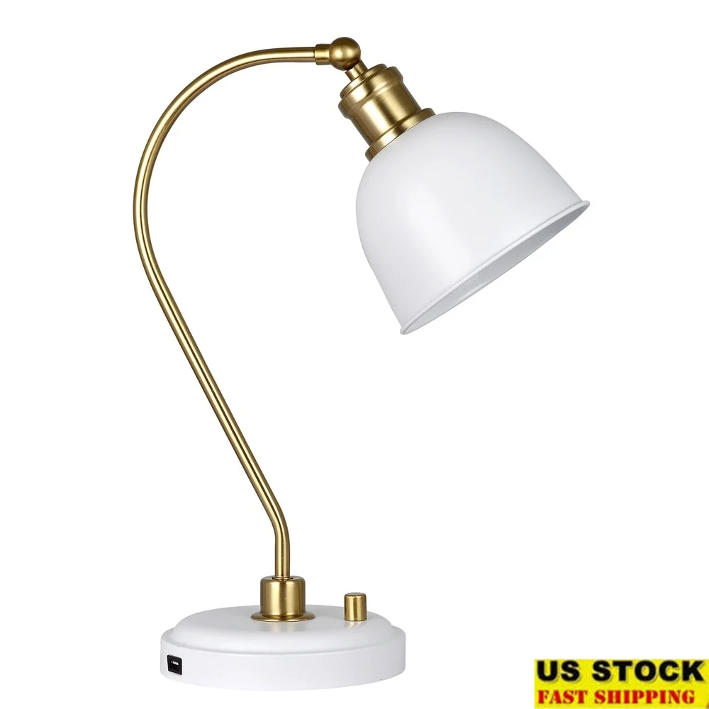

Modern 18 Inch White Gold Desk Lamp Adjustable Head USB Charging Port Home Office Bedroom Living Room Lighting