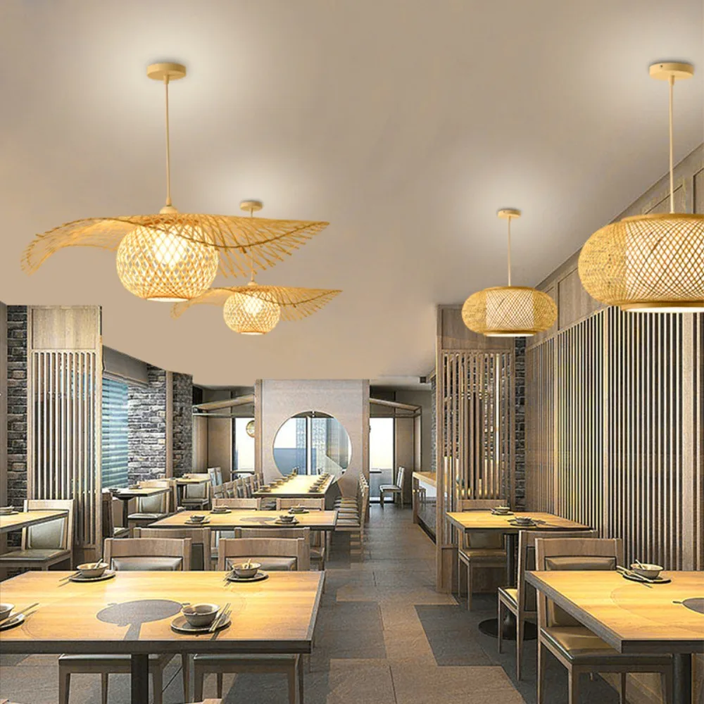 Rattan gewebter Kronleuchter, handgefertigt, Weben, Bambus, Lampenschirm, Rattan, hängende Pendelleuchte für Heimdekoration