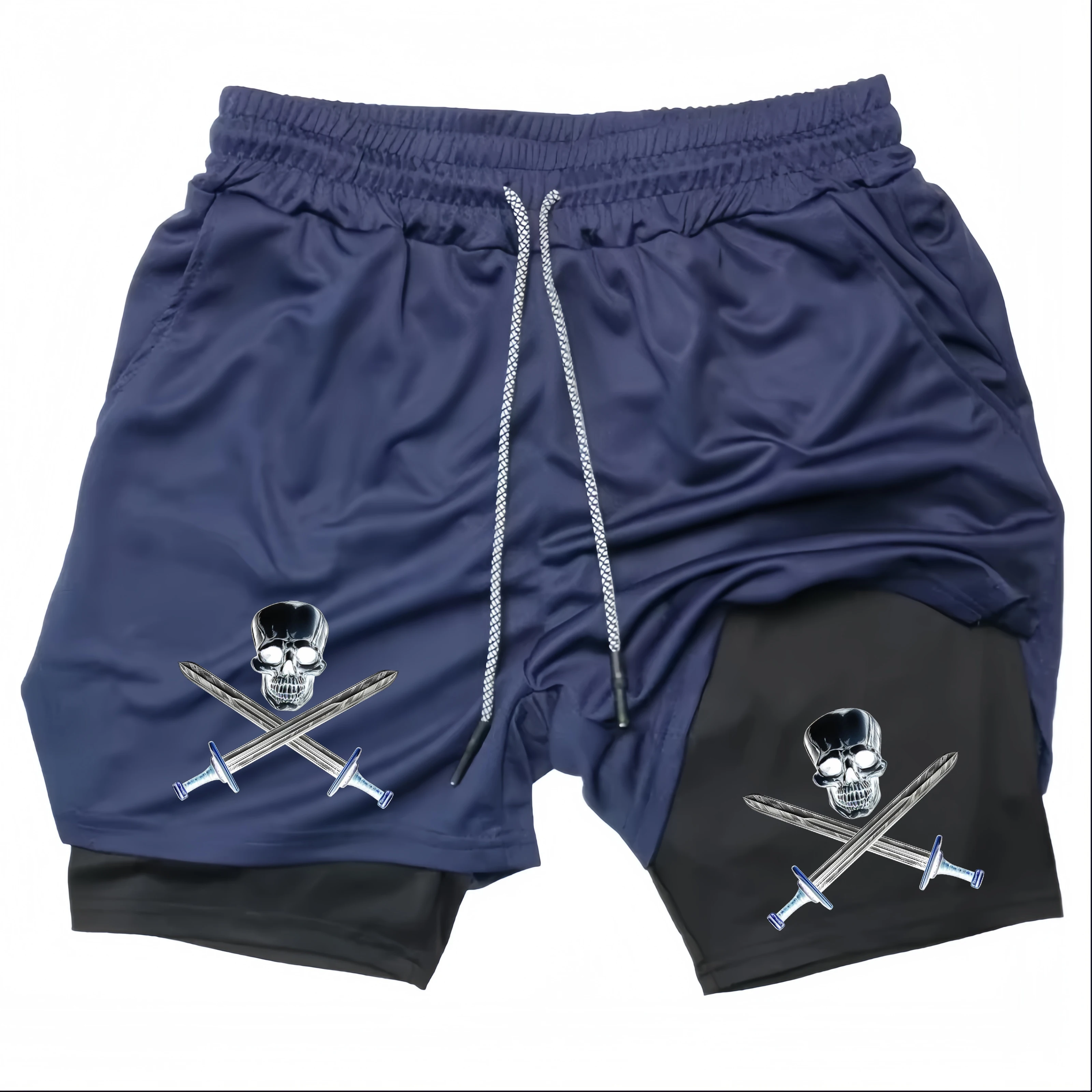 

Мужские спортивные шорты 2-в-1 с принтом Cross Print для тренировок в зале и бега, с карманом для телефона и петлей для полотенца, спортивная одежда для активного отдыха