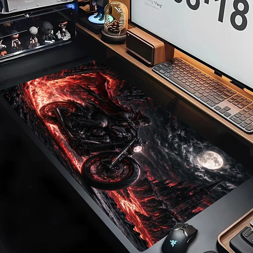 Flame Biker Knight Gaming Mouse Pad Thick Rubber Large Size Smooth Glide For Action Gaming