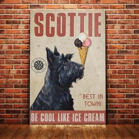 Animal Decorations Party Scottish Terrier Dog Ice Cream Company Sign Vintage Metal Sign Vintage Home Decor Rustic Aluminum Tin S