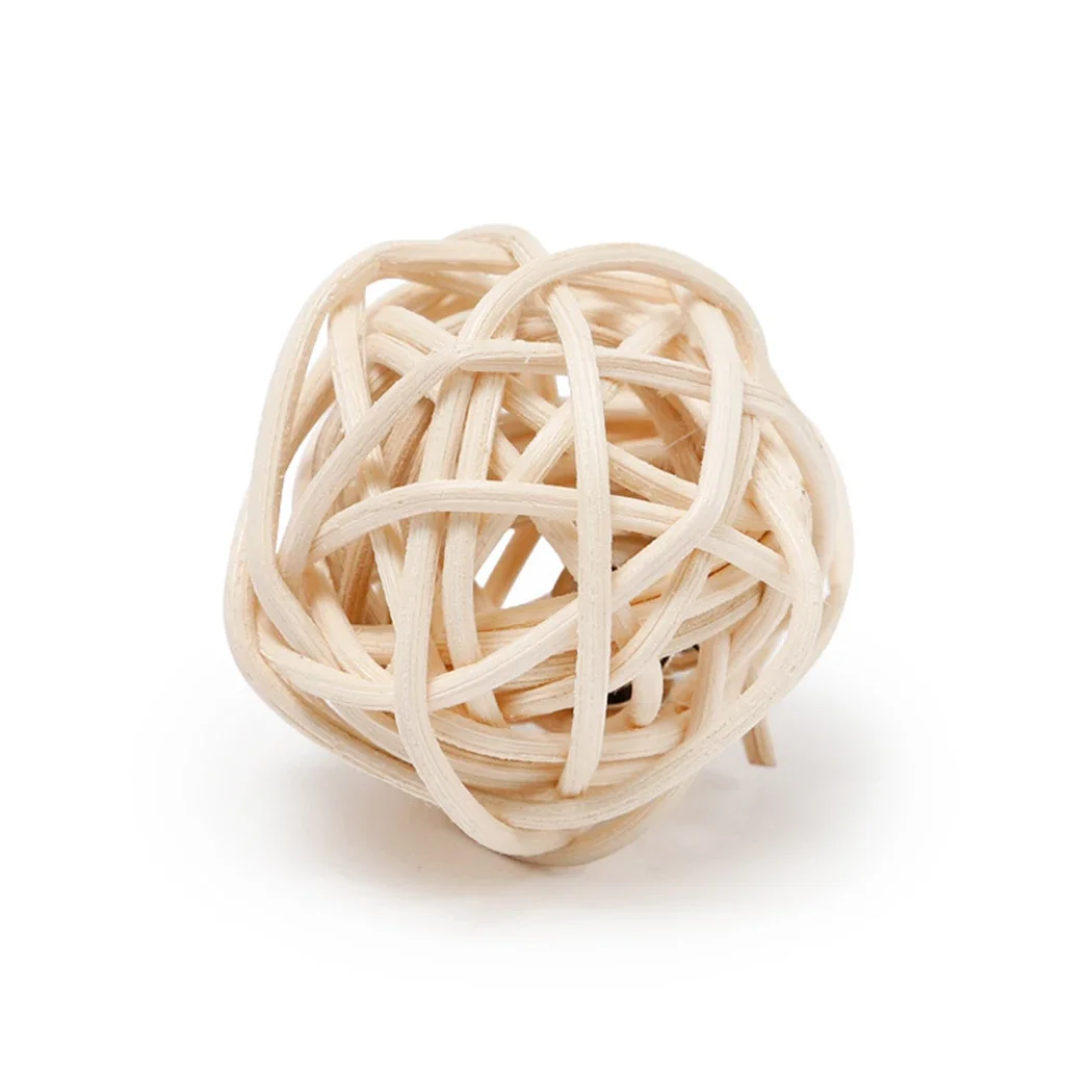 Pet rattan bola com pena falsa, brinquedo interativo para gato e gatinho, 2pcs