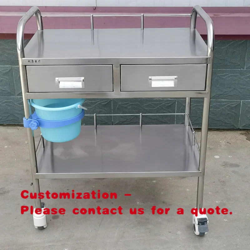 custom.Modern Stainless Steel Multi-functional Silver Medical Trolley Hospitals Clinics-Nurse's Cart 4 Silent Castors 200 lb