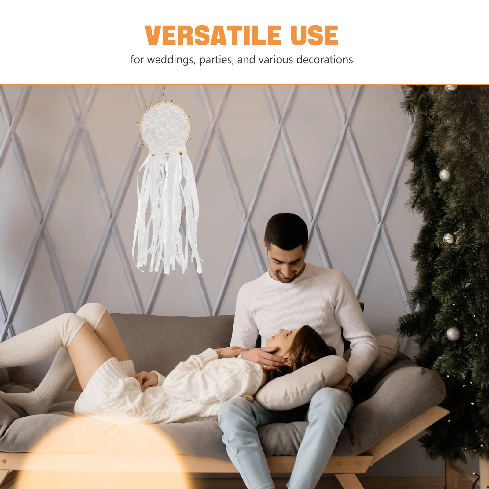 Lace Drum Wedding Bell Boho Elegant Hanging Decoration for Party Spring Wreath Macrame Wall Decor