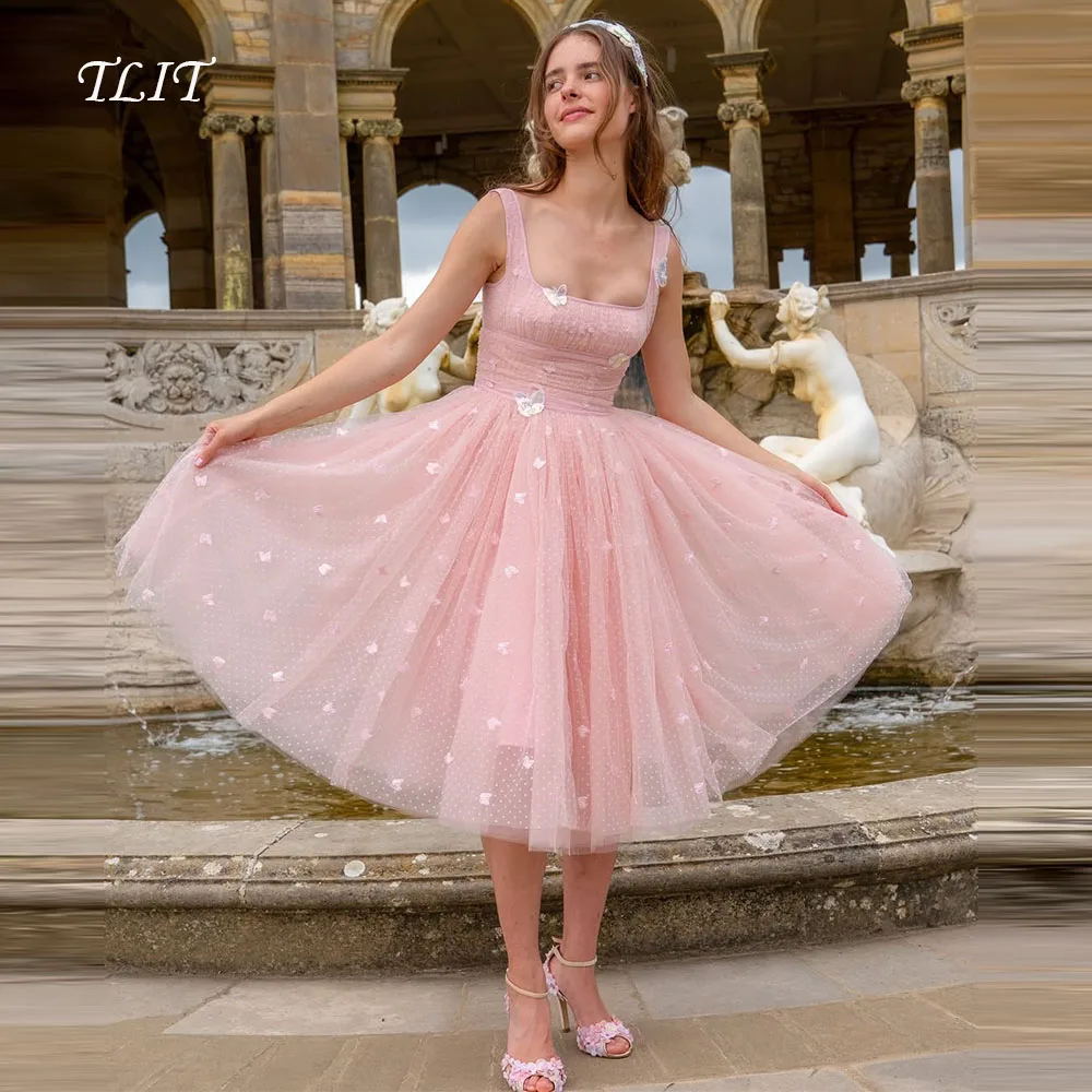 

TLIT Elegant Baby Pink Tulle Evening Dress Korea Wedding Dress Photo Shoot Strapless Prom Gowns Customized Butterflies Gowns