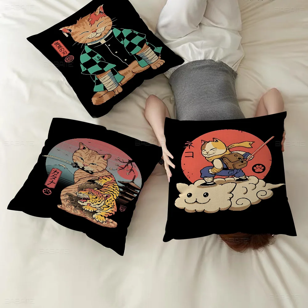 

Japan Samurai Cat Cushion Cover Pillow Cover Decor Pillowcase Printed Cushion Case For Couch